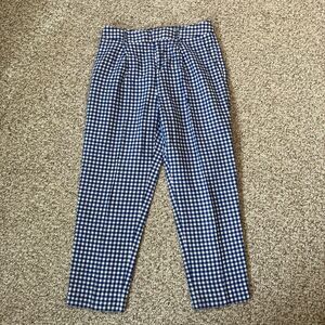 Banana Republic Gingham Pants Womens 8 Blue White Linen Blend Beach Picnic Chic